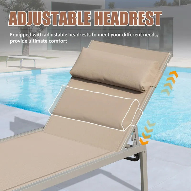Ensemble de 3 chaises longues de patio tout temps, transats extérieurs réglables avec table d'appoint pour piscine, plage, jardin, balcon