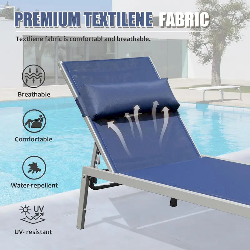 Ensemble de 3 chaises longues de patio tout temps, transats extérieurs réglables avec table d'appoint pour piscine, plage, jardin, balcon