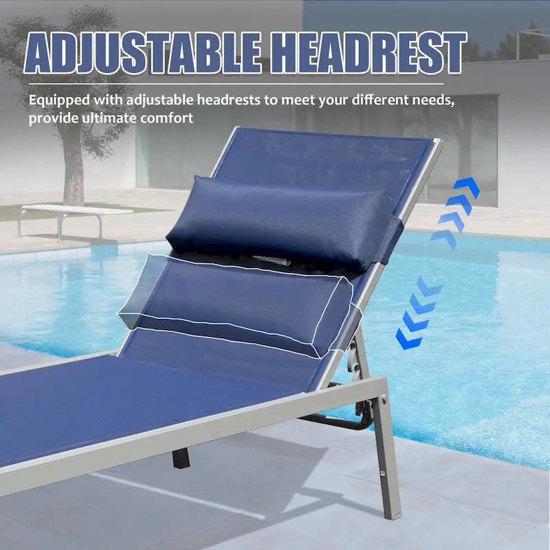 Ensemble de 3 chaises longues de patio tout temps, transats extérieurs réglables avec table d'appoint pour piscine, plage, jardin, balcon