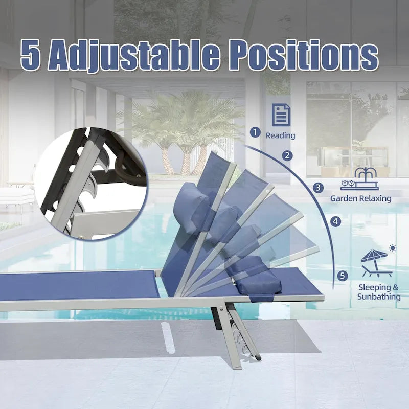 Ensemble de 3 chaises longues de patio tout temps, transats extérieurs réglables avec table d'appoint pour piscine, plage, jardin, balcon