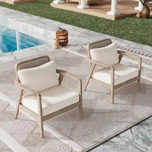 (LOT DE 2) Fauteuils de jardin en acacia, Mobilier de jardin, Coussins épais imperméables et profonds