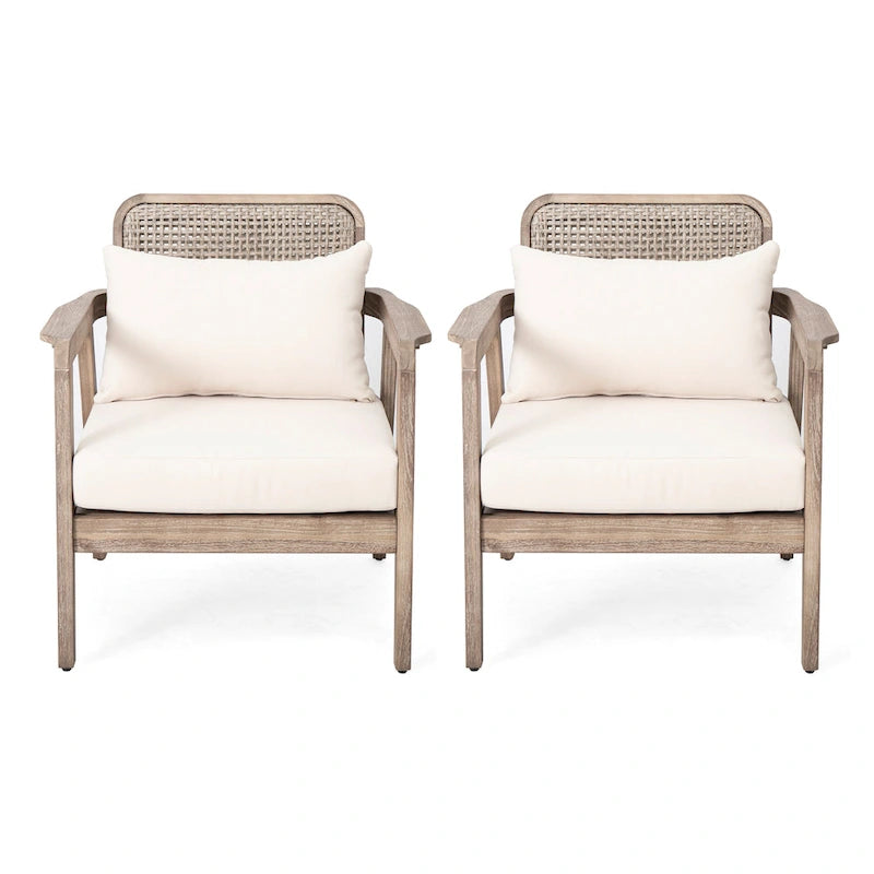 (LOT DE 2) Fauteuils de jardin en acacia, Mobilier de jardin, Coussins épais imperméables et profonds