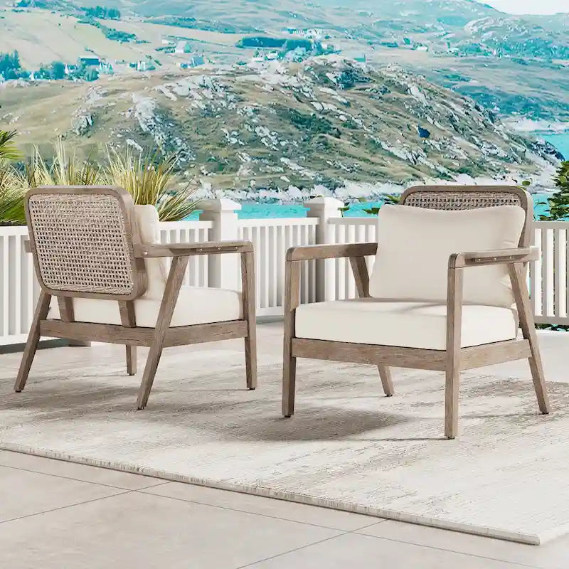 (LOT DE 2) Fauteuils de jardin en acacia, Mobilier de jardin, Coussins épais imperméables et profonds