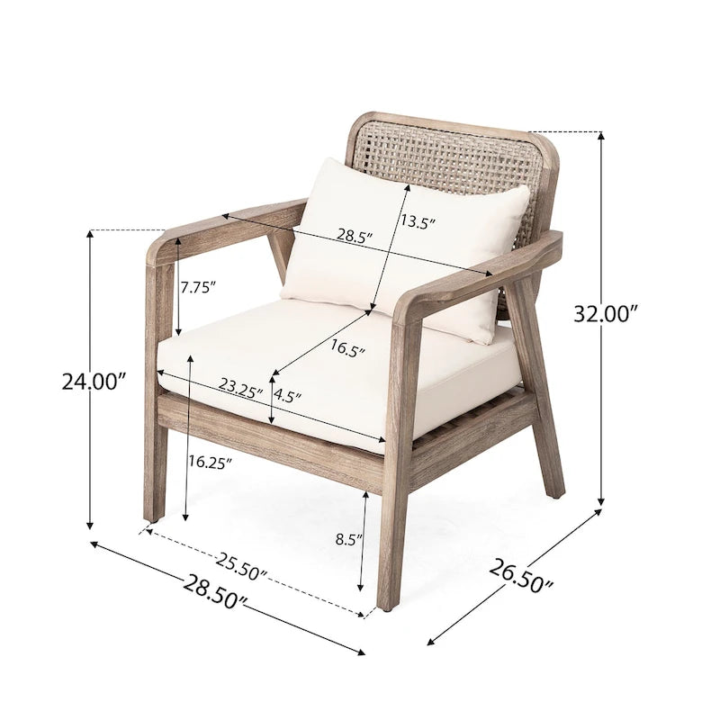 (LOT DE 2) Fauteuils de jardin en acacia, Mobilier de jardin, Coussins épais imperméables et profonds