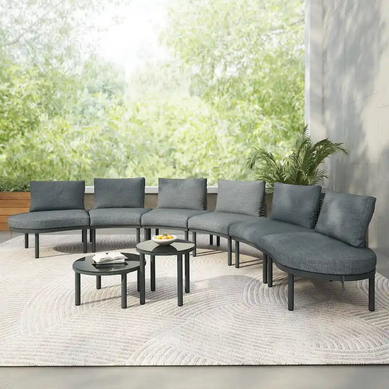 Élégant ensemble de canapé de terrasse modulaire demi-lune 8 pièces avec tables basses à niveaux