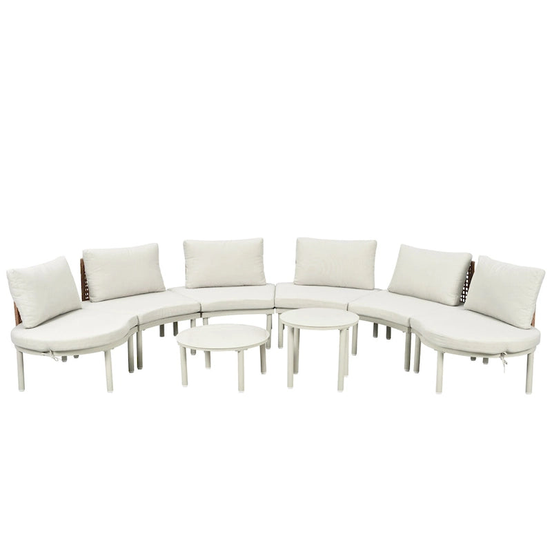 Élégant ensemble de canapé de terrasse modulaire demi-lune 8 pièces avec tables basses à niveaux