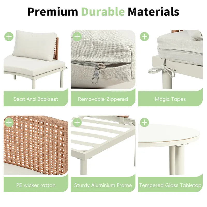 Élégant ensemble de canapé de terrasse modulaire demi-lune 8 pièces avec tables basses à niveaux