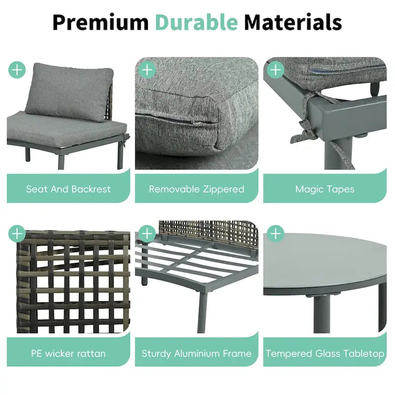Élégant ensemble de canapé de terrasse modulaire demi-lune 8 pièces avec tables basses à niveaux