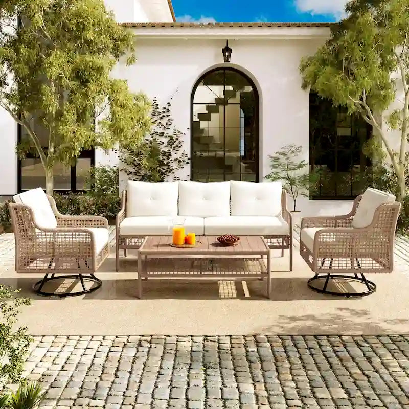 Ensemble de mobilier de jardin 4 pièces avec canapés en osier et fauteuils pivotants, 72,1" de large
