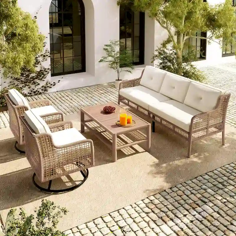Ensemble de mobilier de jardin 4 pièces avec canapés en osier et fauteuils pivotants, 72,1" de large