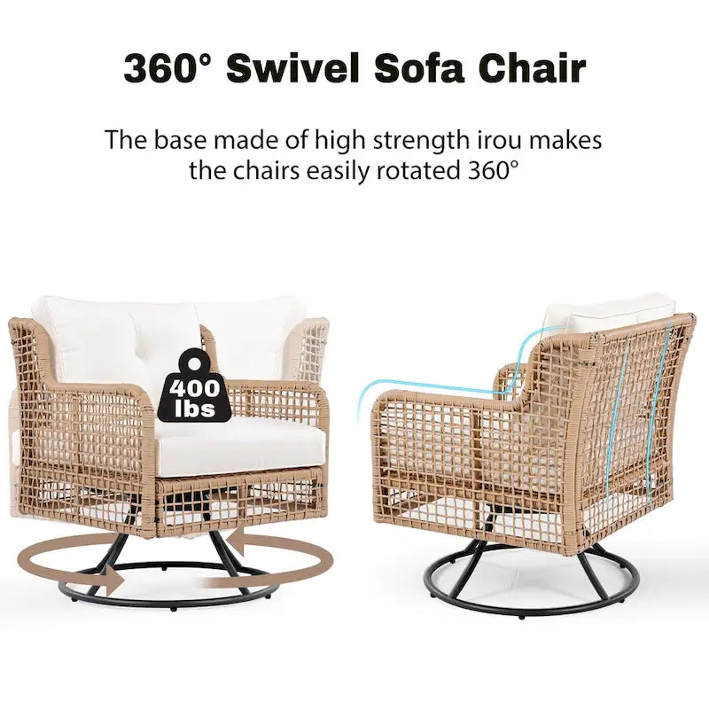 Ensemble de mobilier de jardin 4 pièces avec canapés en osier et fauteuils pivotants, 72,1" de large