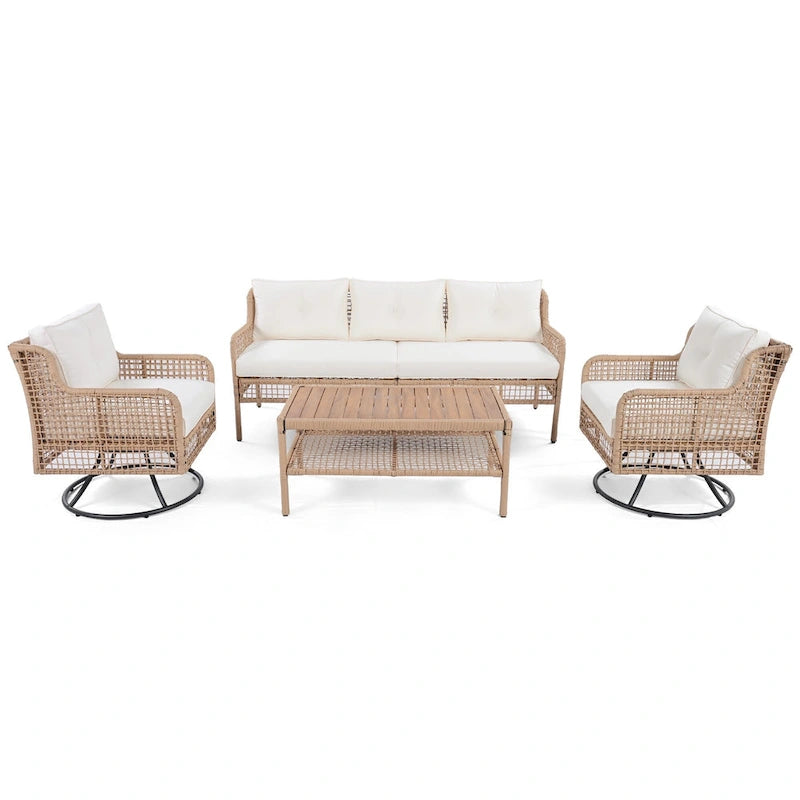 Ensemble de mobilier de jardin 4 pièces avec canapés en osier et fauteuils pivotants, 72,1" de large