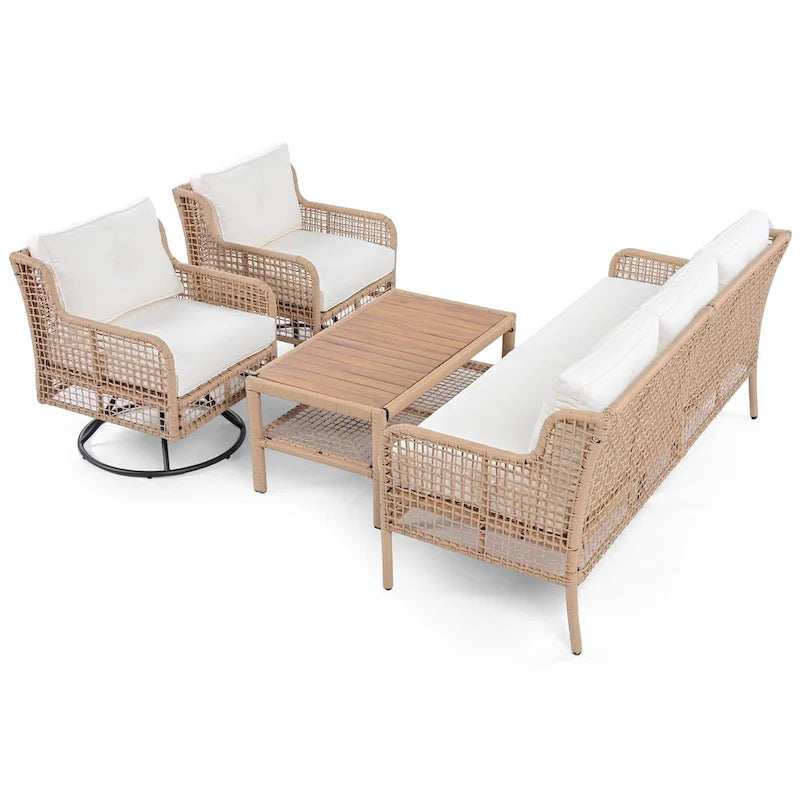 Ensemble de mobilier de jardin 4 pièces avec canapés en osier et fauteuils pivotants, 72,1" de large