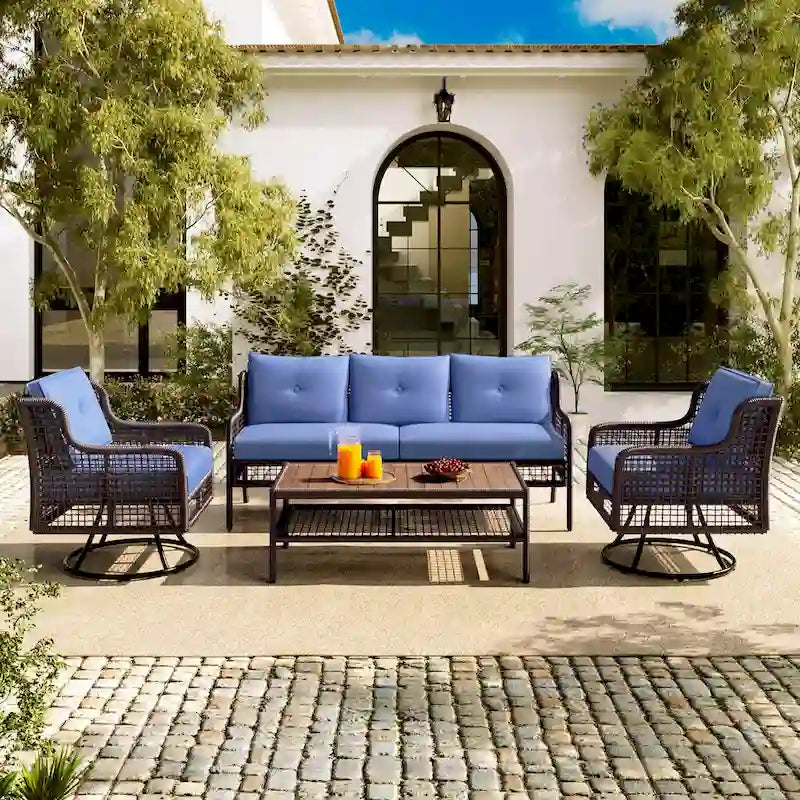 Ensemble de mobilier de jardin 4 pièces avec canapés en osier et fauteuils pivotants, 72,1" de large