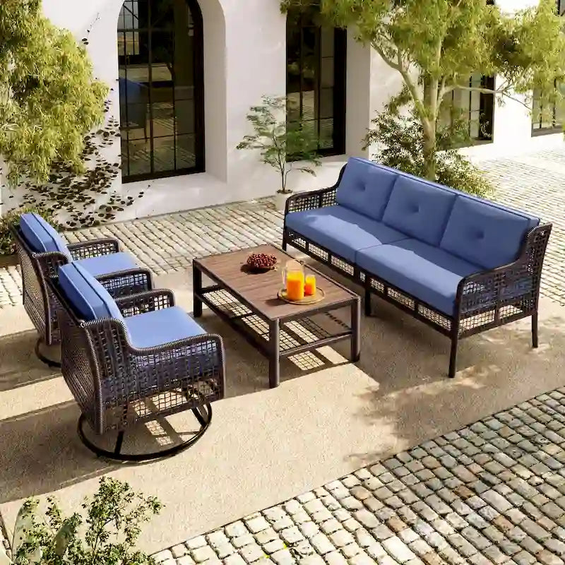 Ensemble de mobilier de jardin 4 pièces avec canapés en osier et fauteuils pivotants, 72,1" de large
