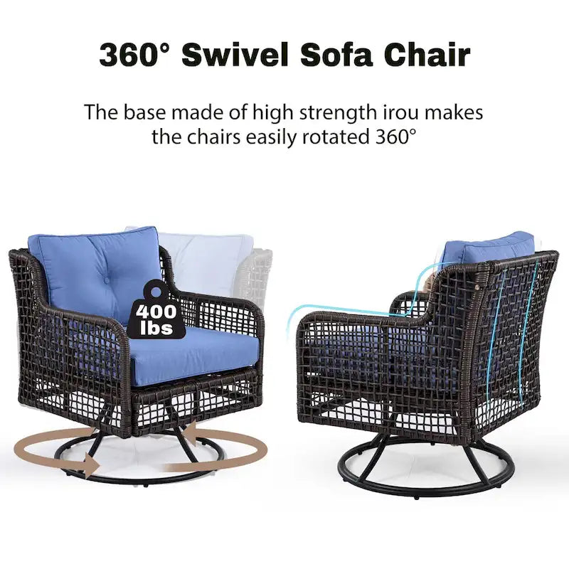 Ensemble de mobilier de jardin 4 pièces avec canapés en osier et fauteuils pivotants, 72,1" de large