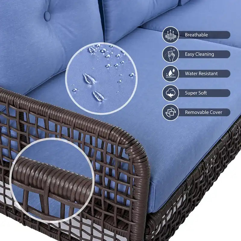 Ensemble de mobilier de jardin 4 pièces avec canapés en osier et fauteuils pivotants, 72,1" de large