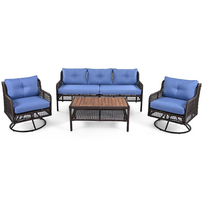 Ensemble de mobilier de jardin 4 pièces avec canapés en osier et fauteuils pivotants, 72,1" de large