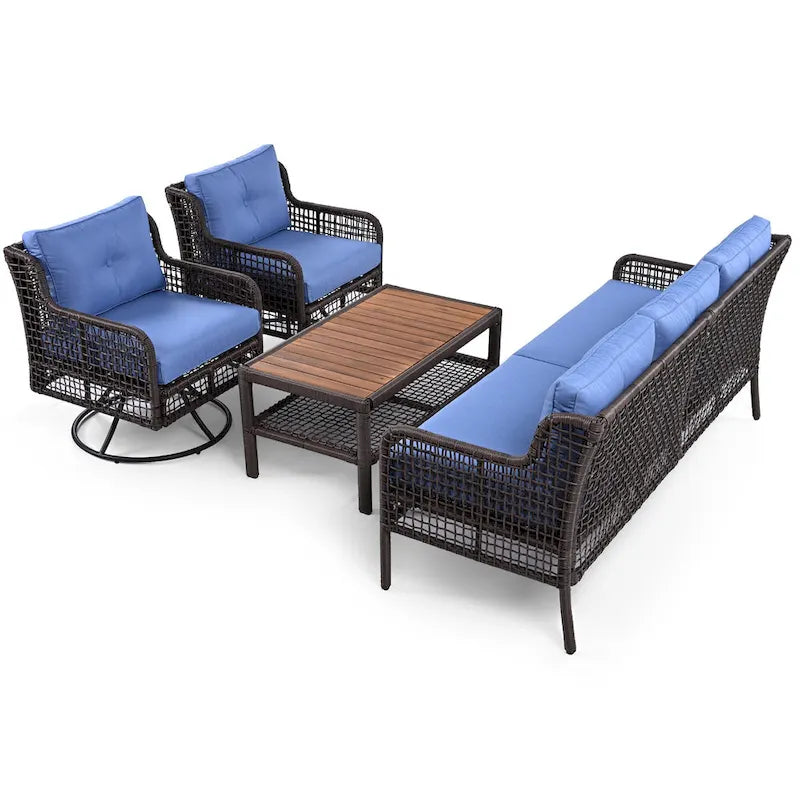 Ensemble de mobilier de jardin 4 pièces avec canapés en osier et fauteuils pivotants, 72,1" de large