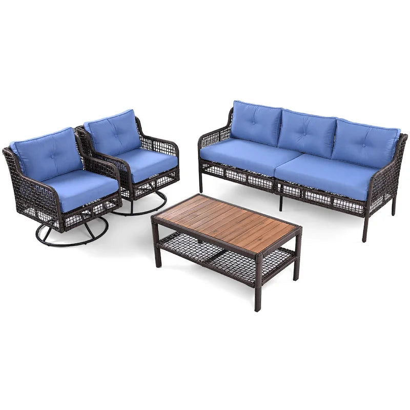 Ensemble de mobilier de jardin 4 pièces avec canapés en osier et fauteuils pivotants, 72,1" de large