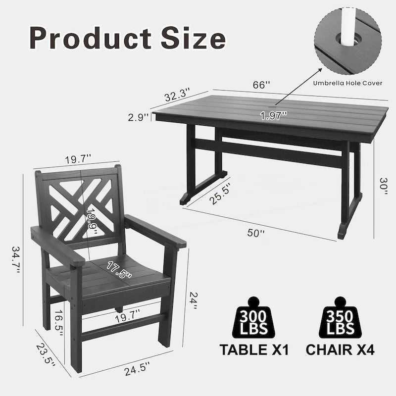 Ensemble de mobilier de jardin 5 pièces en PEHD pour 4 personnes