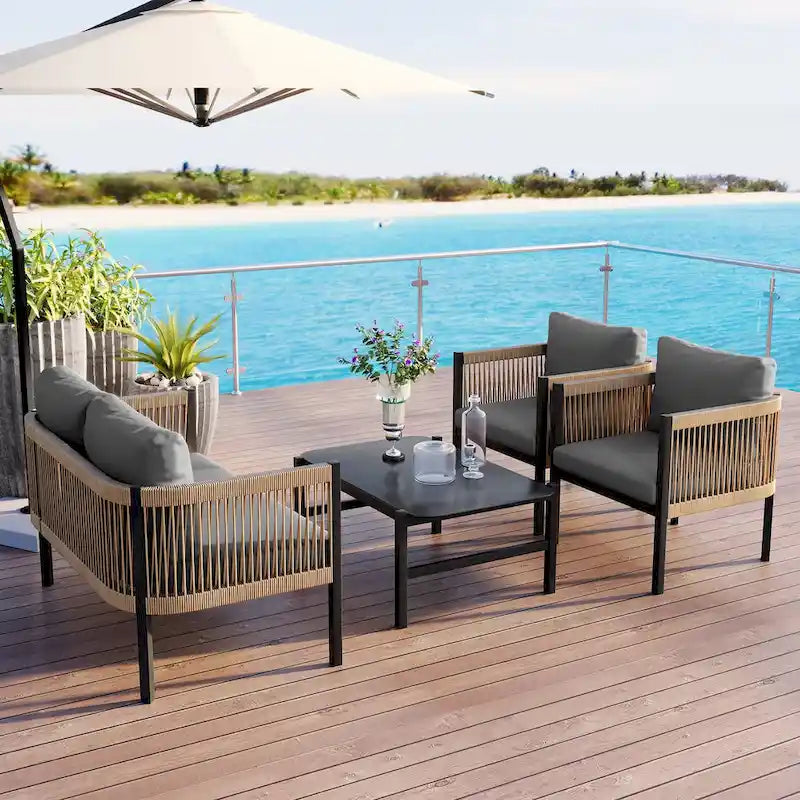 Ensemble canapé d'extérieur modulable avec table