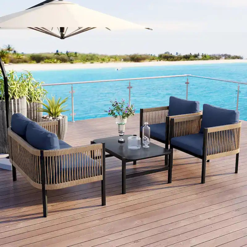 Ensemble canapé d'extérieur modulable avec table