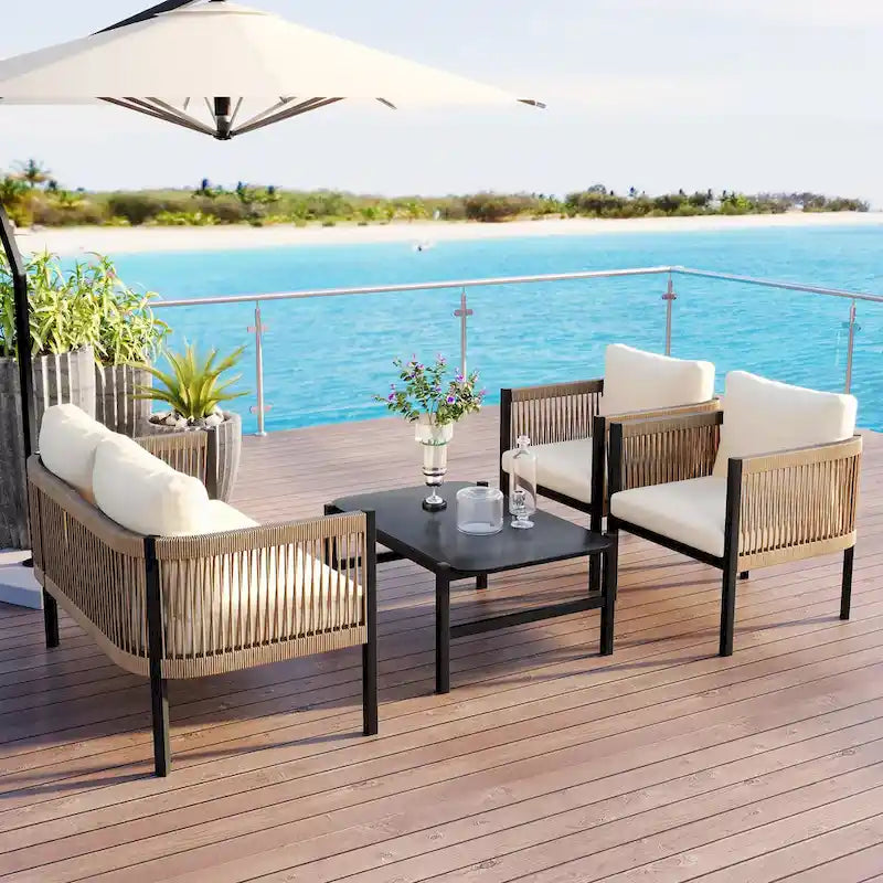 Ensemble canapé d'extérieur modulable avec table