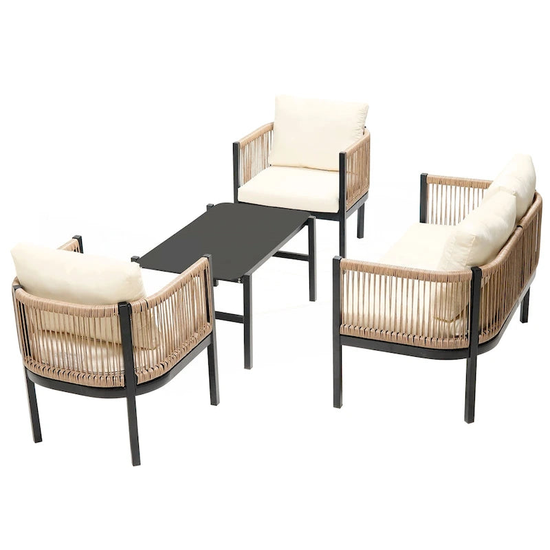 Ensemble canapé d'extérieur modulable avec table