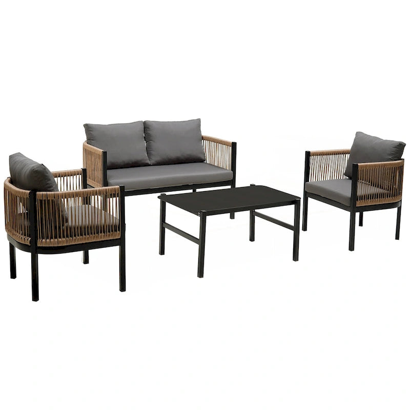 Ensemble canapé d'extérieur modulable avec table