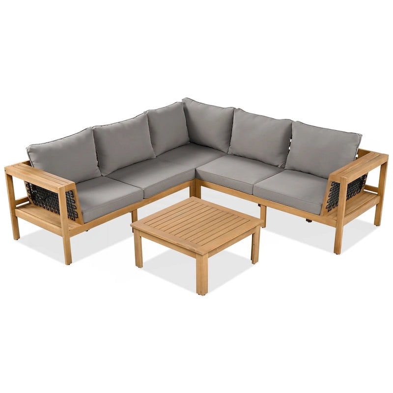 Ensemble de canapé d'extérieur 4 pièces en bois d'acacia