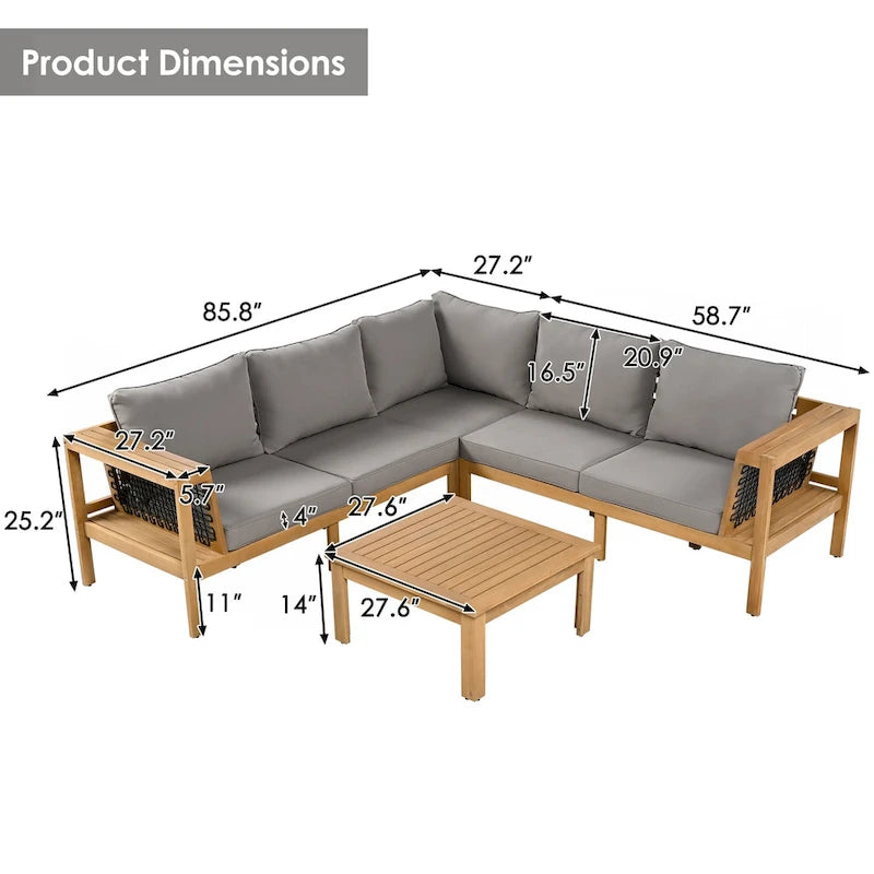 Ensemble de canapé d'extérieur 4 pièces en bois d'acacia
