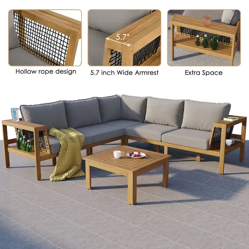 Ensemble de canapé d'extérieur 4 pièces en bois d'acacia