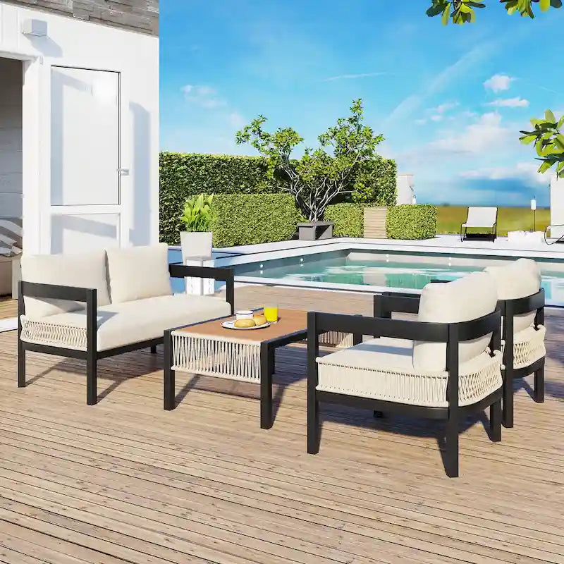 Ensemble de canapé en fer d'extérieur multi-personnes avec table