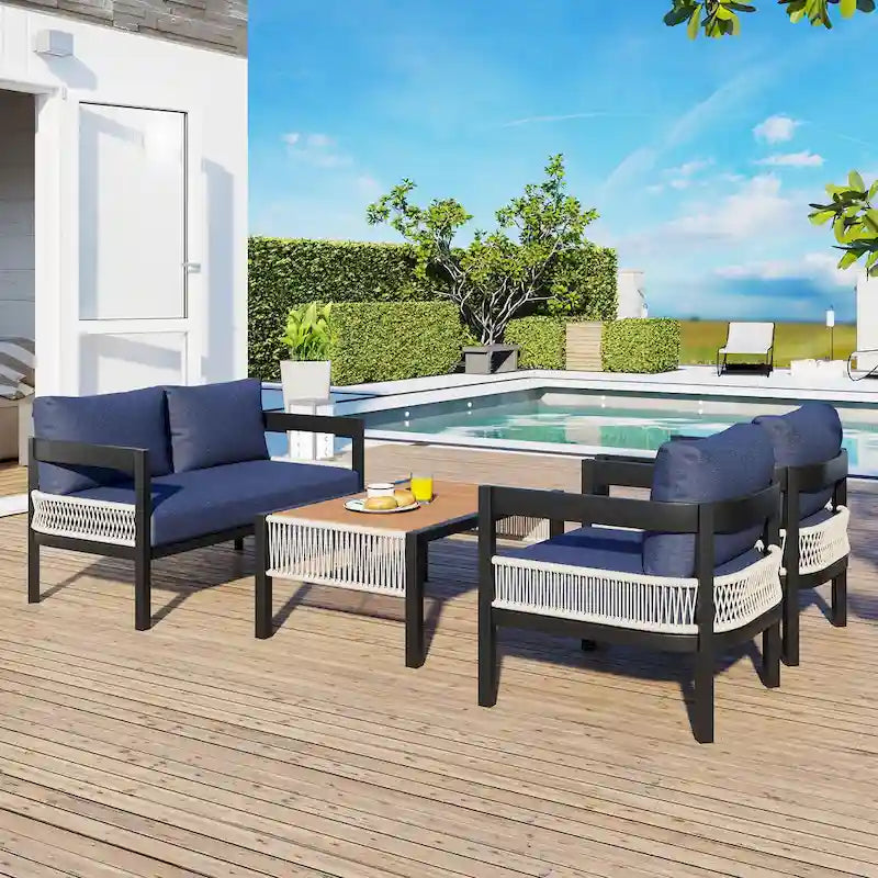 Ensemble de canapé en fer d'extérieur multi-personnes avec table