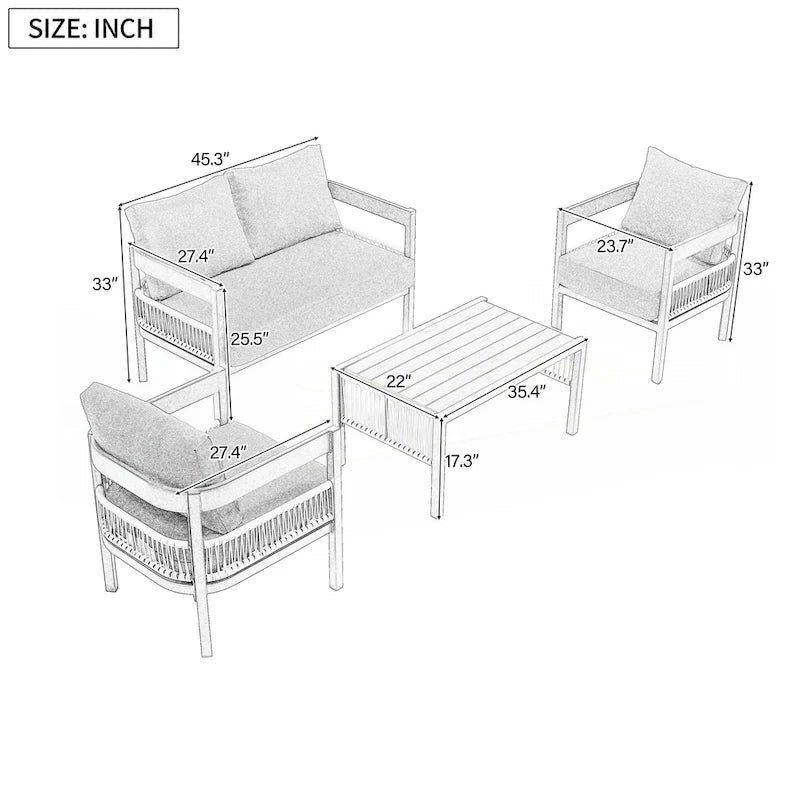 Ensemble de canapé en fer d'extérieur multi-personnes avec table