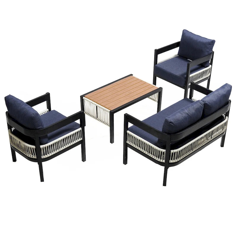 Ensemble de canapé en fer d'extérieur multi-personnes avec table