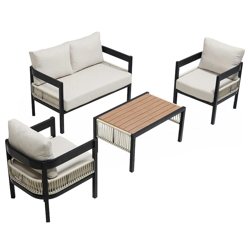 Ensemble de canapé en fer d'extérieur multi-personnes avec table