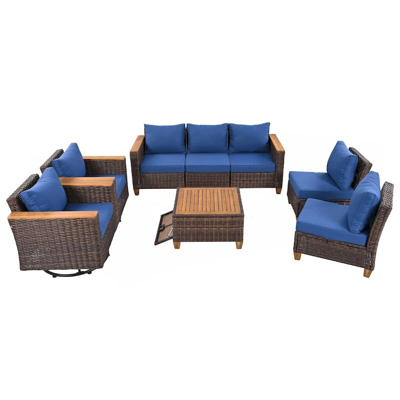 Ensemble de mobilier de patio en osier 8 pièces