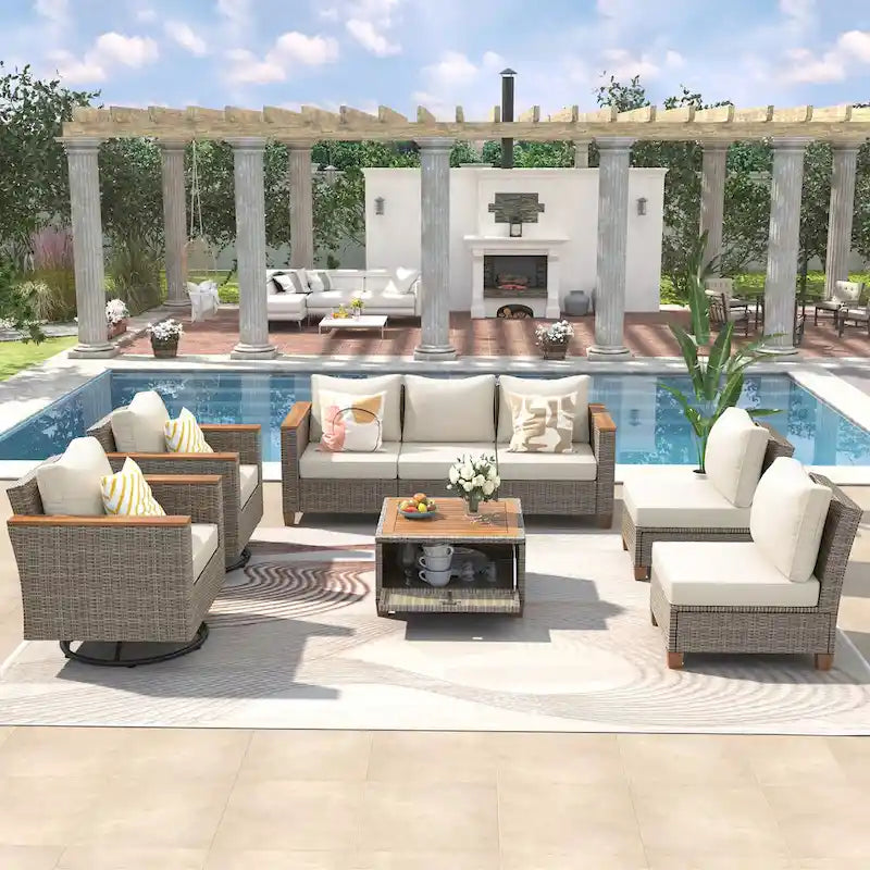 Ensemble de mobilier de patio en osier 8 pièces