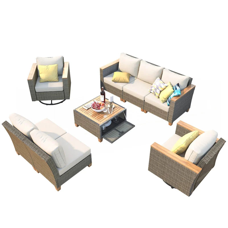 Ensemble de mobilier de patio en osier 8 pièces