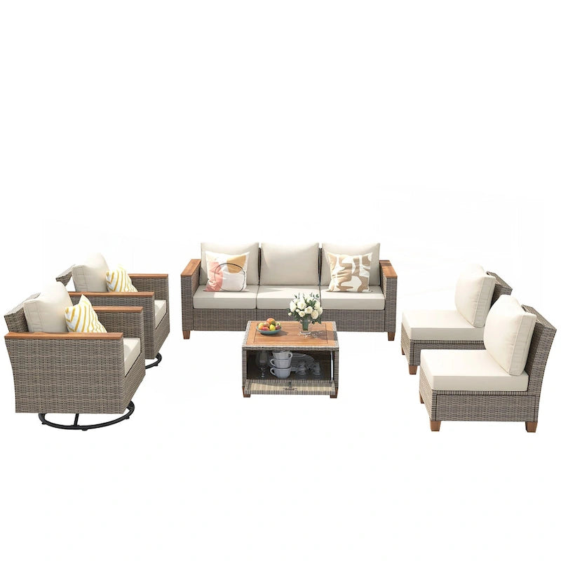 Ensemble de mobilier de patio en osier 8 pièces