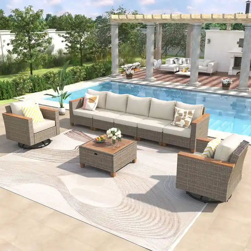 Ensemble de mobilier de patio en osier 8 pièces