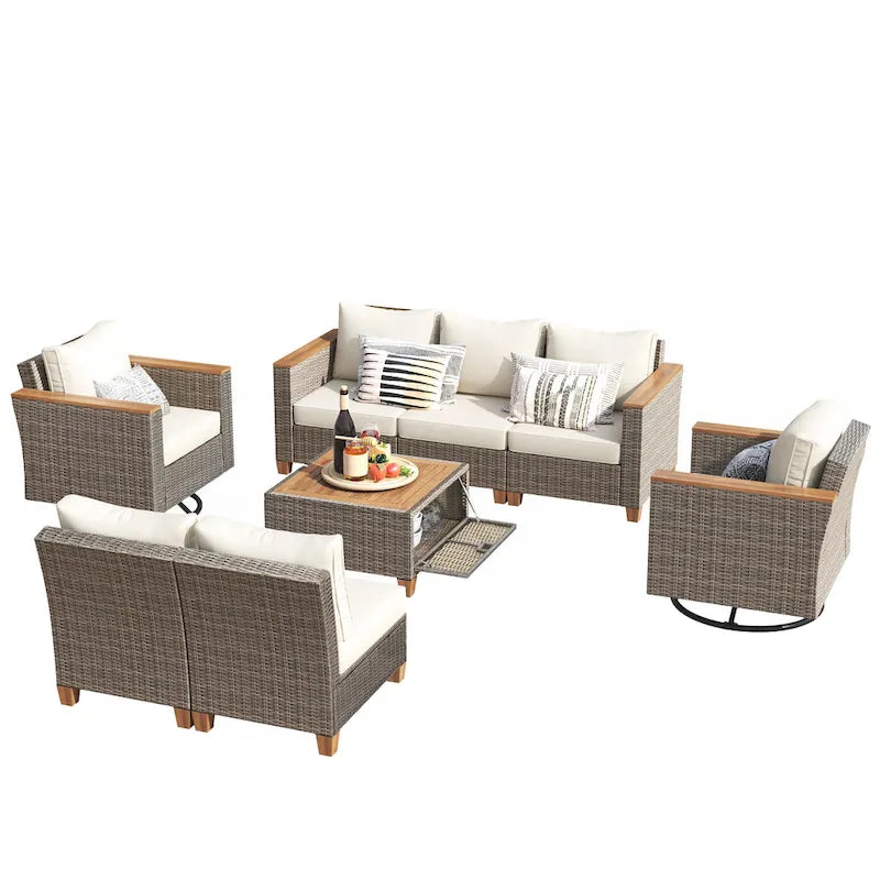 Ensemble de mobilier de patio en osier 8 pièces