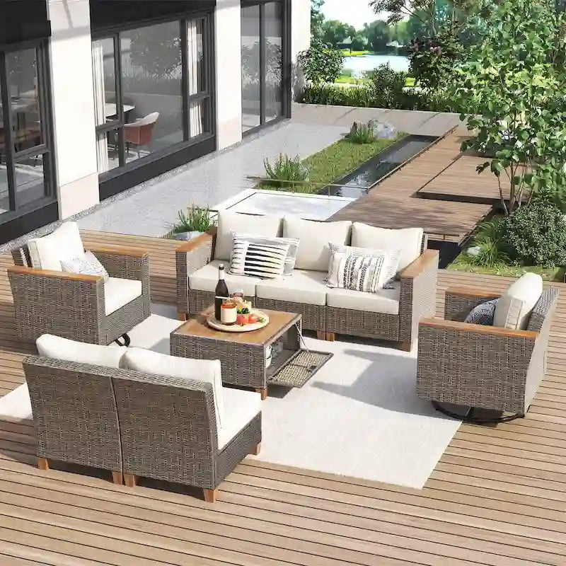 Ensemble de mobilier de patio en osier 8 pièces