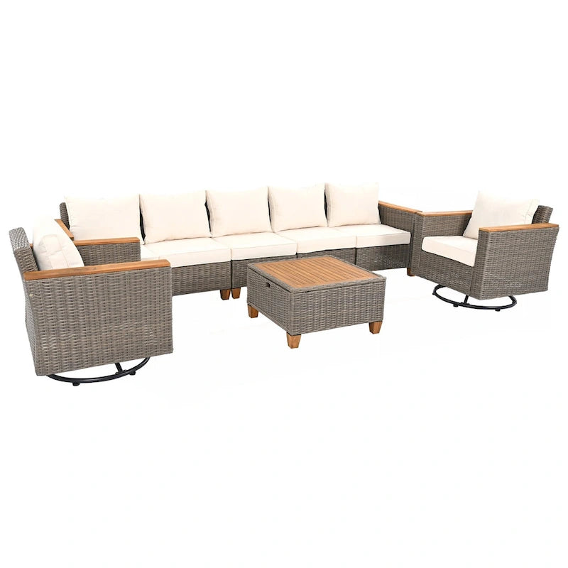 Ensemble de mobilier de patio en osier 8 pièces