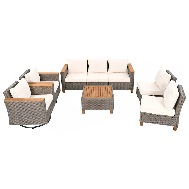 Ensemble de mobilier de patio en osier 8 pièces