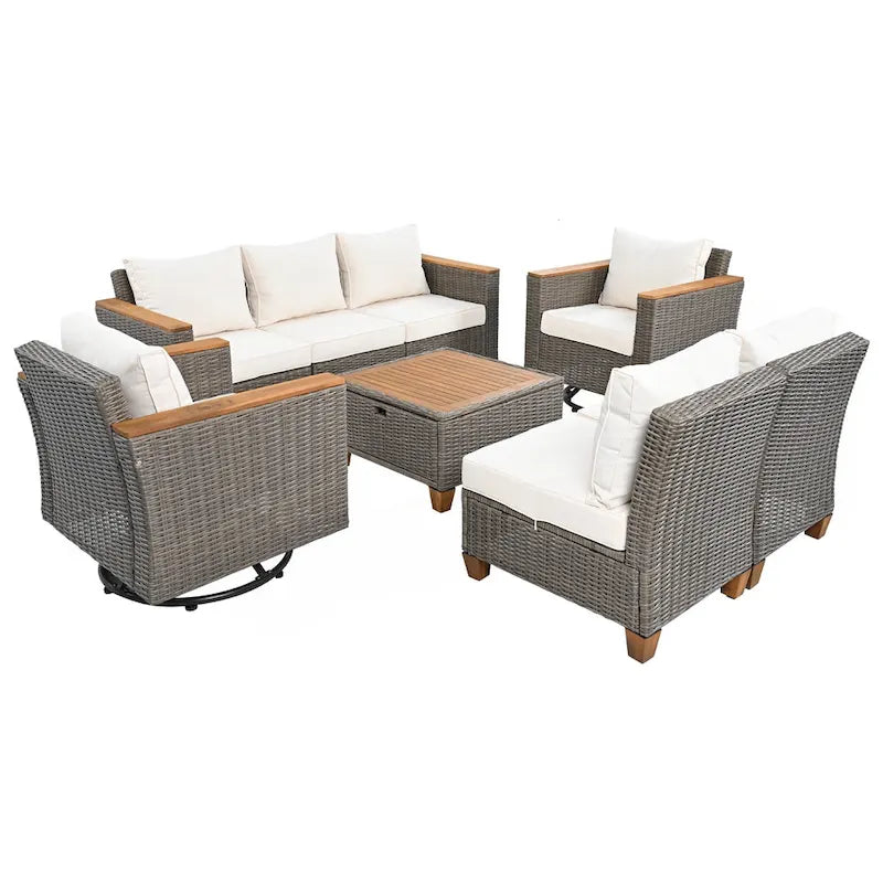 Ensemble de mobilier de patio en osier 8 pièces