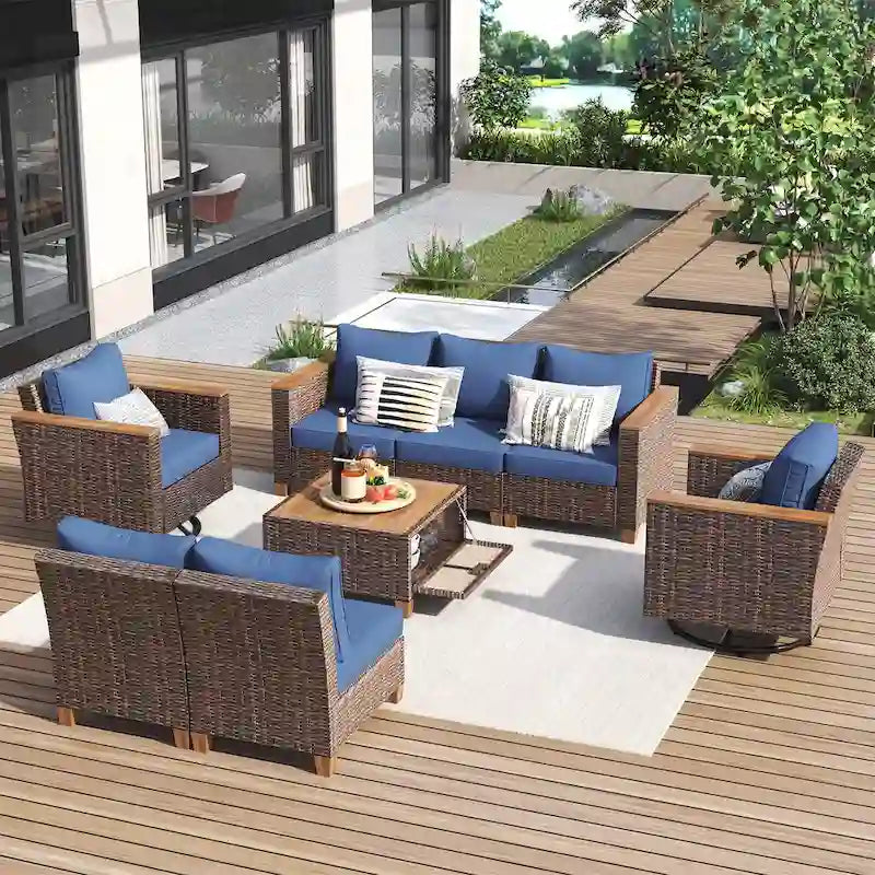 Ensemble de mobilier de patio en osier 8 pièces