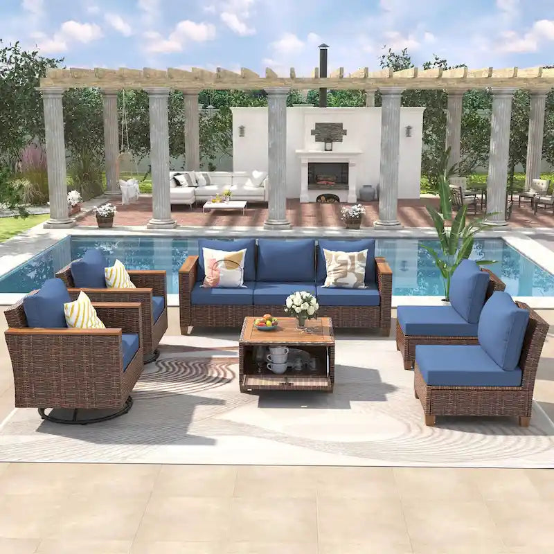 Ensemble de mobilier de patio en osier 8 pièces